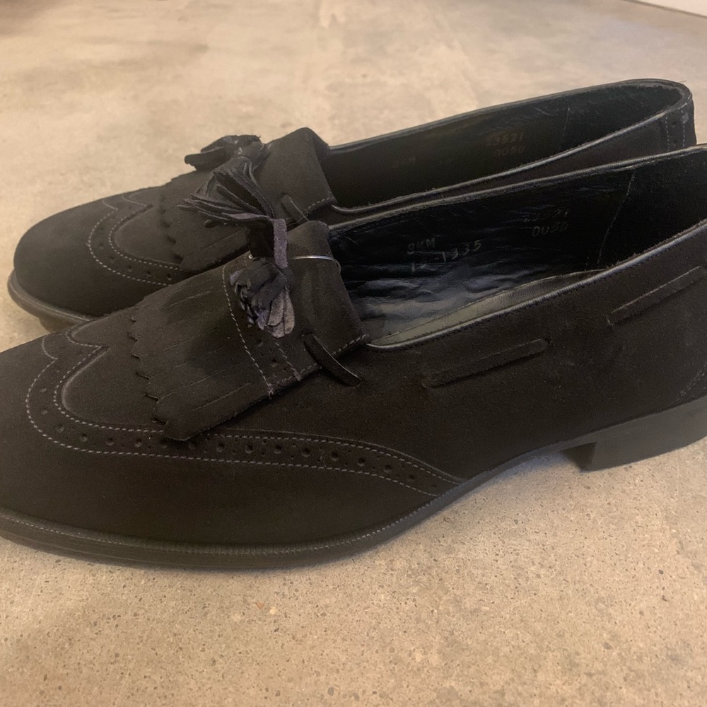 Johnston & Murphy Kiltie Black Suede Tuxedo Loafer Mens Size 8.5 M. VF